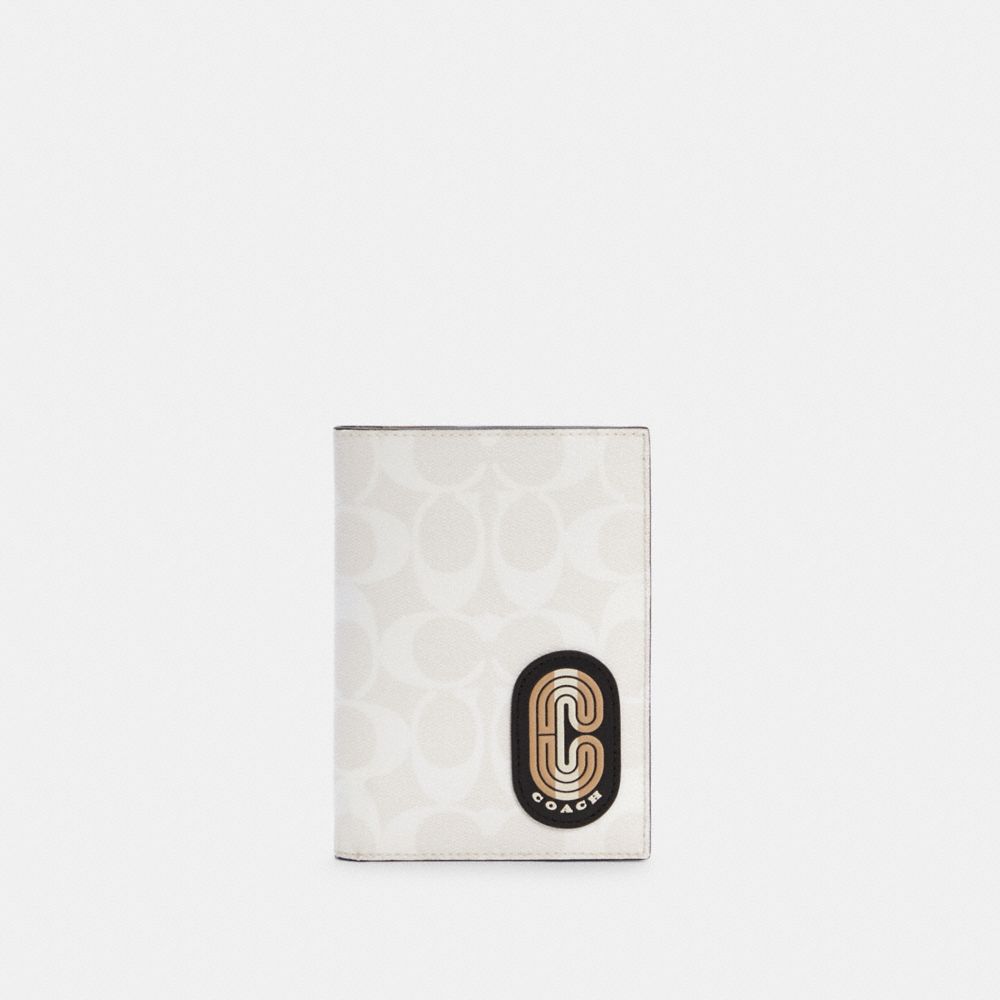 COACH C4241 PASSPORT CASE IN COLORBLOCK SIGNATURE CANVAS WITH STRIPED COACH PATCH QB/CHALK MULTI