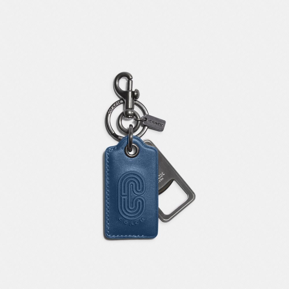 BOTTLE OPENER KEY FOB WITH COACH PATCH - C4244 - QB/JEWEL BLUE