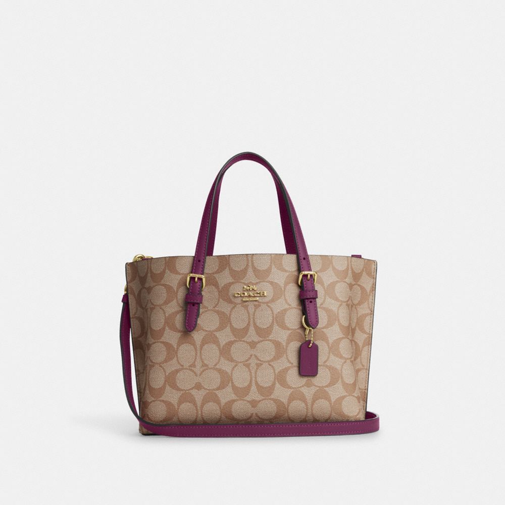 COACH C4250 Mollie Tote 25 In Signature Canvas Gold/Khaki/Deep Berry