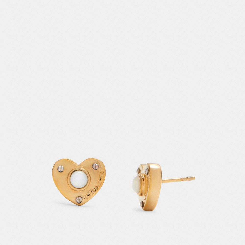 PEARL HEART PADLOCK STUD EARRINGS - GOLD. - COACH C4258