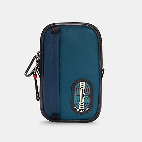 COACH C4268 NORTH/SOUTH HYBRID POUCH IN COLORBLOCK WITH STRIPED COACH PATCH QB/MARINE MULTI