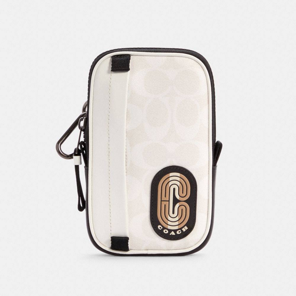 NORTH/SOUTH HYBRID POUCH IN COLORBLOCK SIGNATURE CANVAS WITH STRIPED COACH PATCH - QB/CHALK MULTI - COACH C4269
