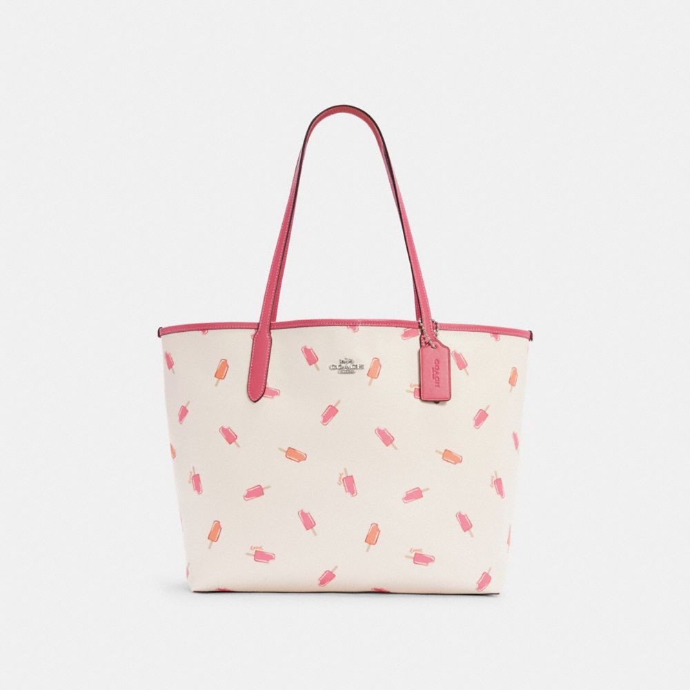 COACH C4277 CITY TOTE WITH POPSICLE PRINT SV/CHALK MULTI/LIGHT SADDLE