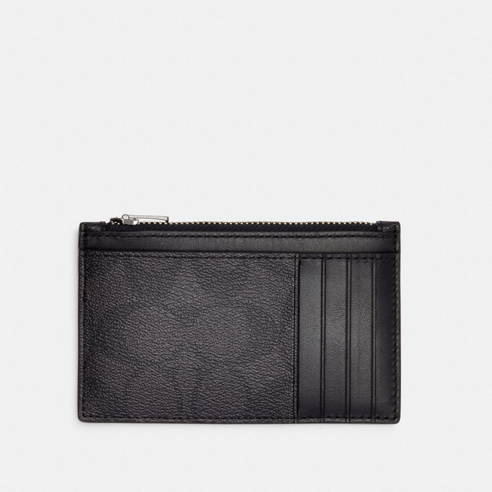 COACH C4281 ZIP CARD CASE IN SIGNATURE CANVAS QB/BLACK BLACK