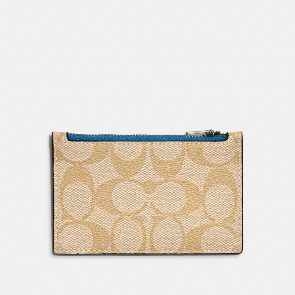 COACH C4281 Zip Card Case In Signature Canvas BLACK ANTIQUE NICKEL/LIGHT KHAKI/BLUE JAY MULTI