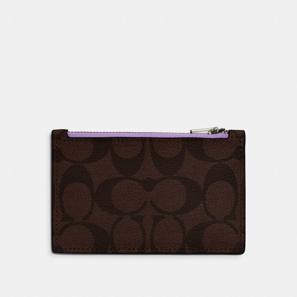 COACH C4281 Zip Card Case In Signature Canvas Qb/Mahogany/Iris