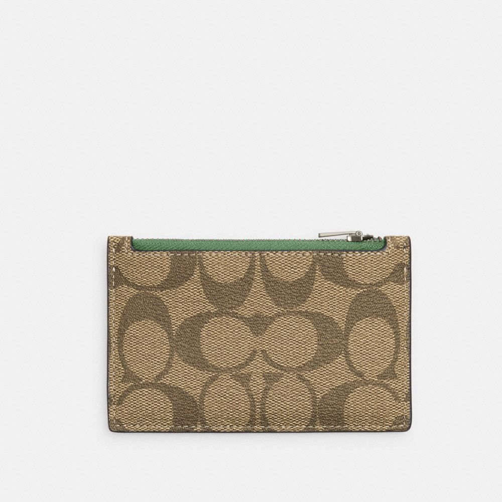 COACH C4281 Zip Card Case In Signature Canvas Black Antique Nickel/Khaki/Soft Green