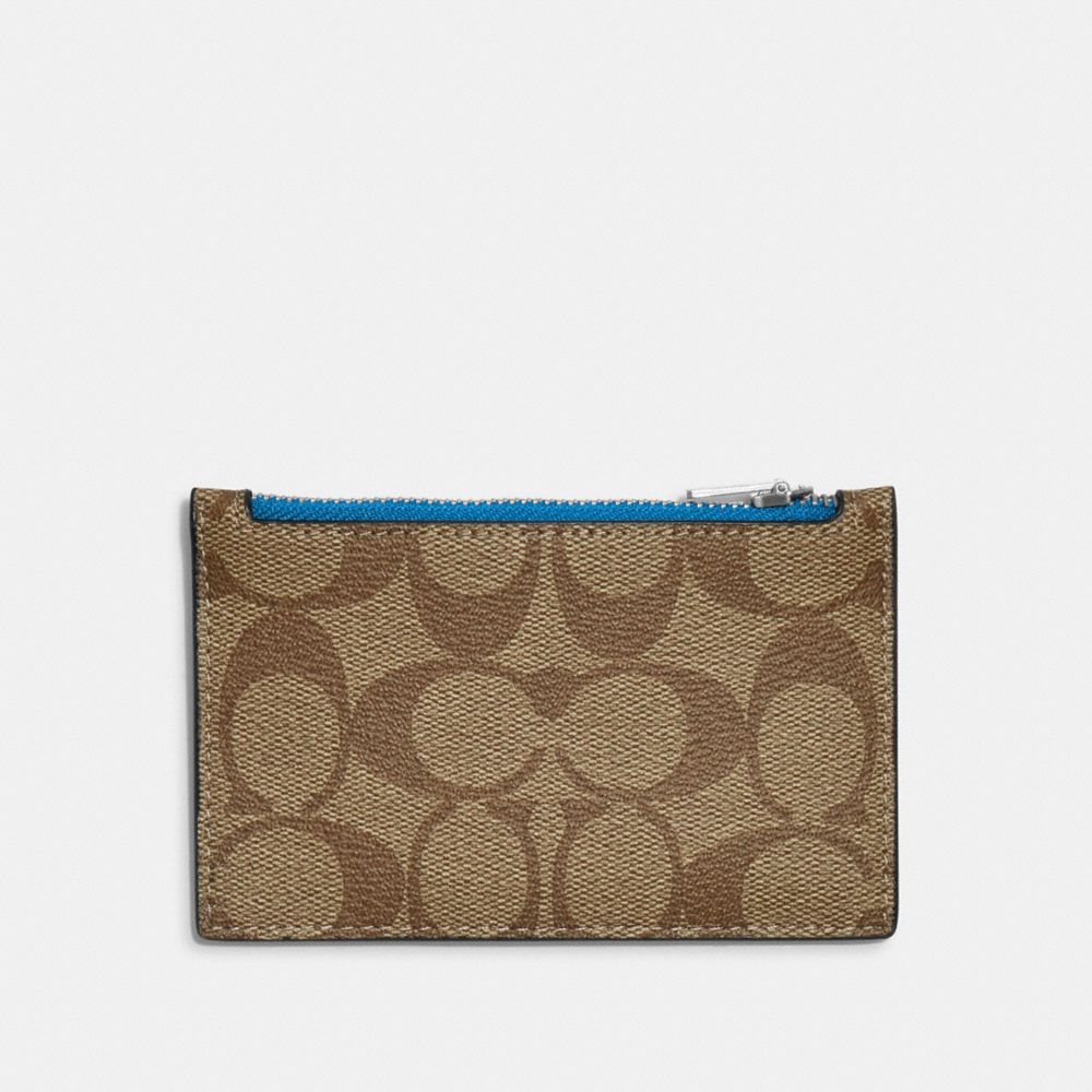 Zip Card Case In Signature Canvas - C4281 - Silver/Khaki/Racer Blue