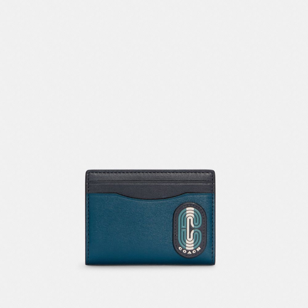 MAGNETIC CARD CASE IN COLORBLOCK WITH STRIPED COACH PATCH - C4285 - QB/MARINE MULTI