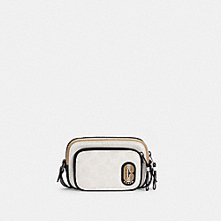 MINI EDGE DOUBLE POUCH CROSSBODY IN COLORBLOCK SIGNATURE CANVAS WITH STRIPED COACH PATCH - C4295 - QB/CHALK MULTI