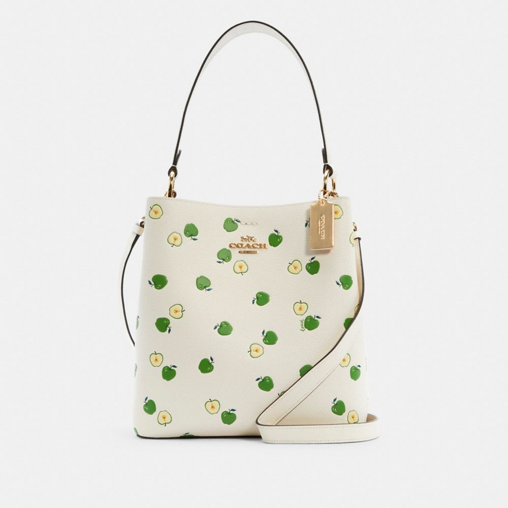 COACH TOWN BUCKET BAG WITH APPLE PRINT - IM/CHALK MULTI/LIGHT SADDLE - C4301