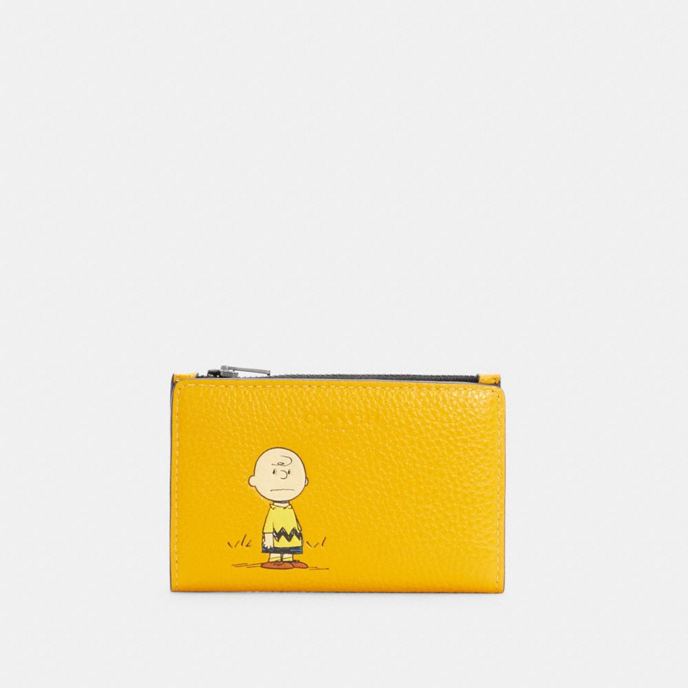 COACH X PEANUTS SLIM BIFOLD CARD WALLET WITH CHARLIE BROWN - QB/OCHRE MULTI - COACH C4307