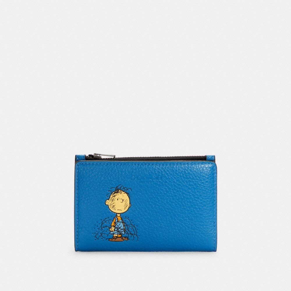 COACH C4307 - COACH X PEANUTS SLIM BIFOLD CARD WALLET WITH CHARLIE BROWN QB/VIVID BLUE