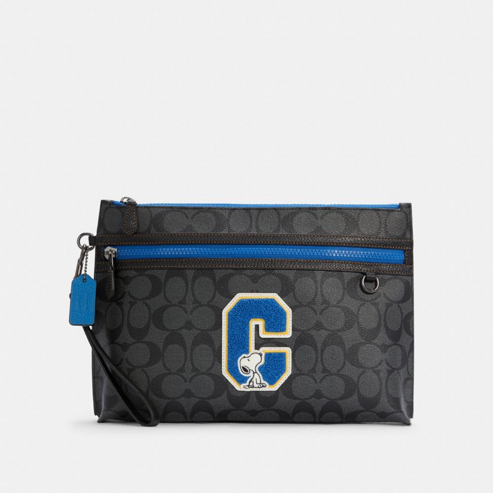 COACH X PEANUTS CARRYALL POUCH IN SIGNATURE CANVAS WITH SNOOPY - QB/CHARCOAL MULTI - COACH C4308