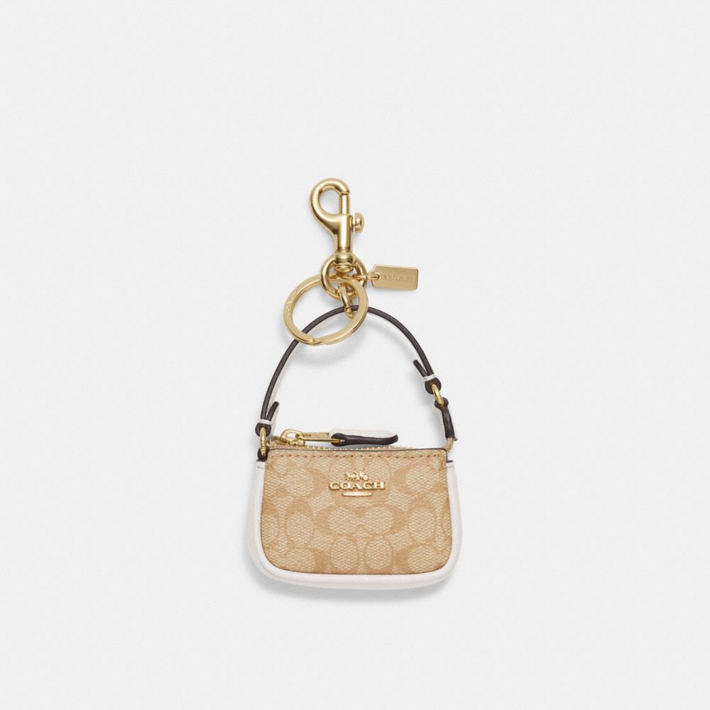 COACH C4310 Mini Nolita Bag Charm In Signature Canvas GOLD/LIGHT KHAKI CHALK