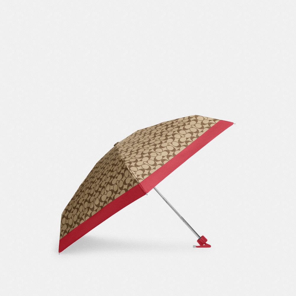 COACH C4322 Uv Protection Signature Mini Umbrella SILVER/KHAKI/FUCHSIA