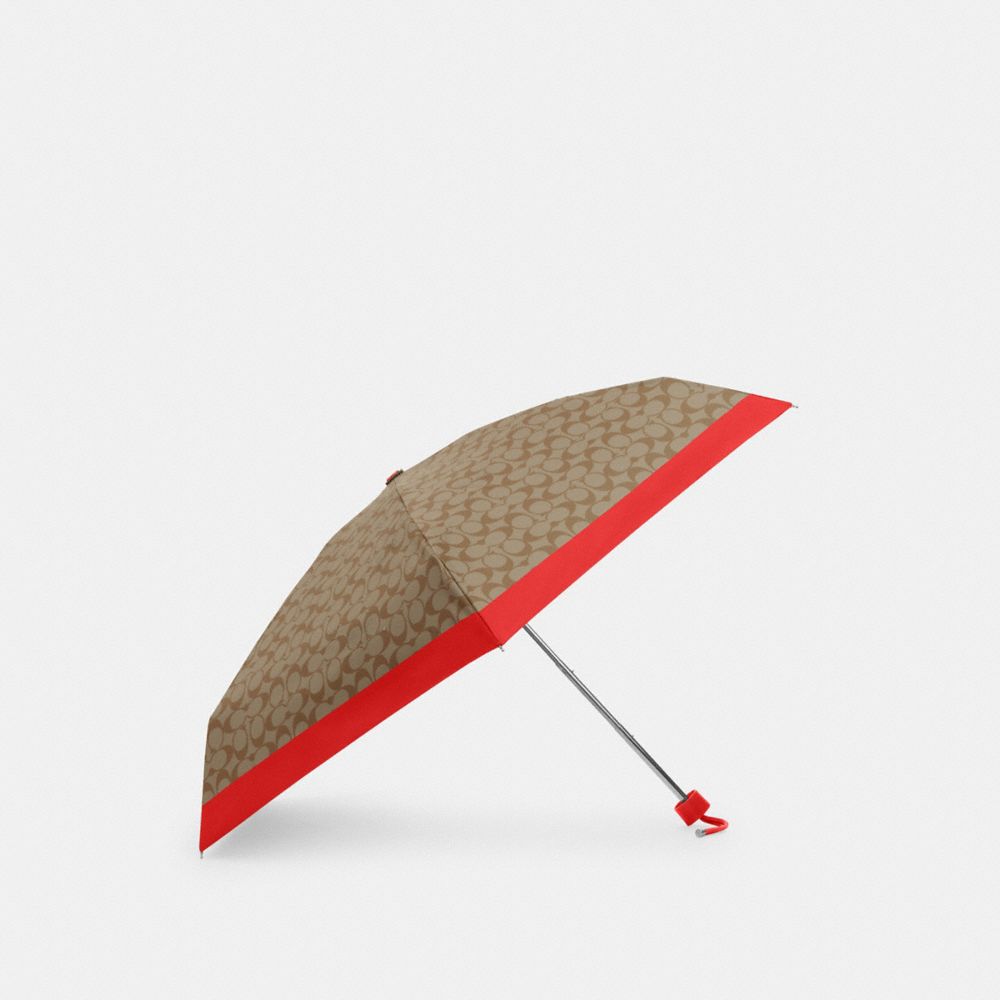 COACH C4322 Uv Protection Signature Mini Umbrella SILVER/KHAKI/MIAMI RED