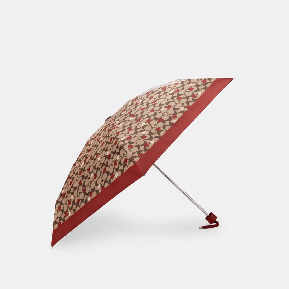 COACH C4323 - UV PROTECTION MINI UMBRELLA IN SIGNATURE APPLE PRINT SV/KHAKI BRIGHT POPPY