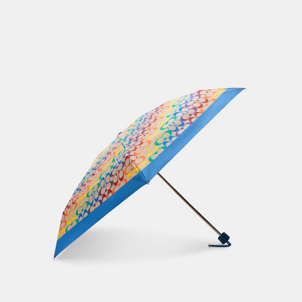 MINI UMBRELLA IN RAINBOW SIGNATURE - SV/LIGHT SADDLE MULTI - COACH C4324