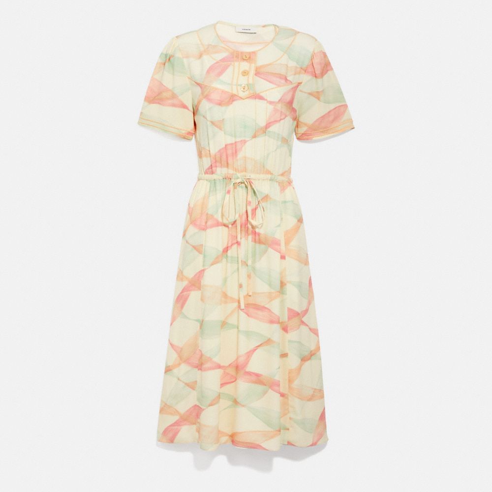 Trompe L'oeil Short Sleeve Dress - C4351 - Peach/Green