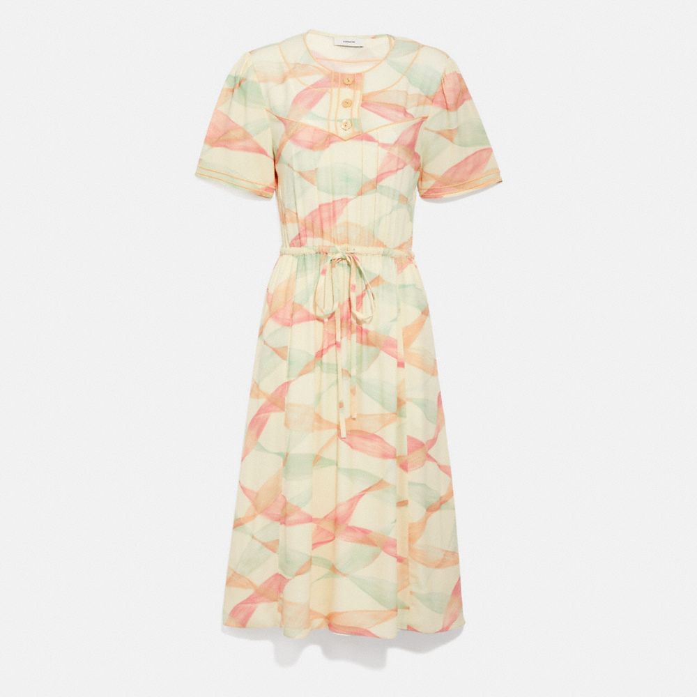 COACH C4351 Trompe L'oeil Short Sleeve Dress PEACH/GREEN