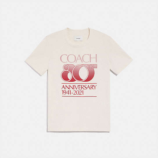 C4375 - Coach 80th Anniversary T Shirt In Organic Cotton Antique White