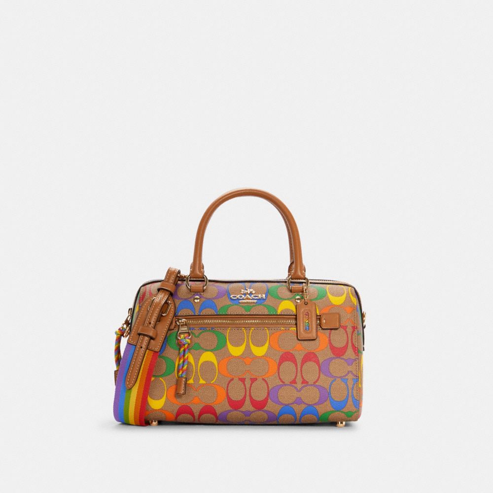 COACH C4396 ROWAN SATCHEL IN RAINBOW SIGNATURE CANVAS IM/LIGHT SADDLE MULTI