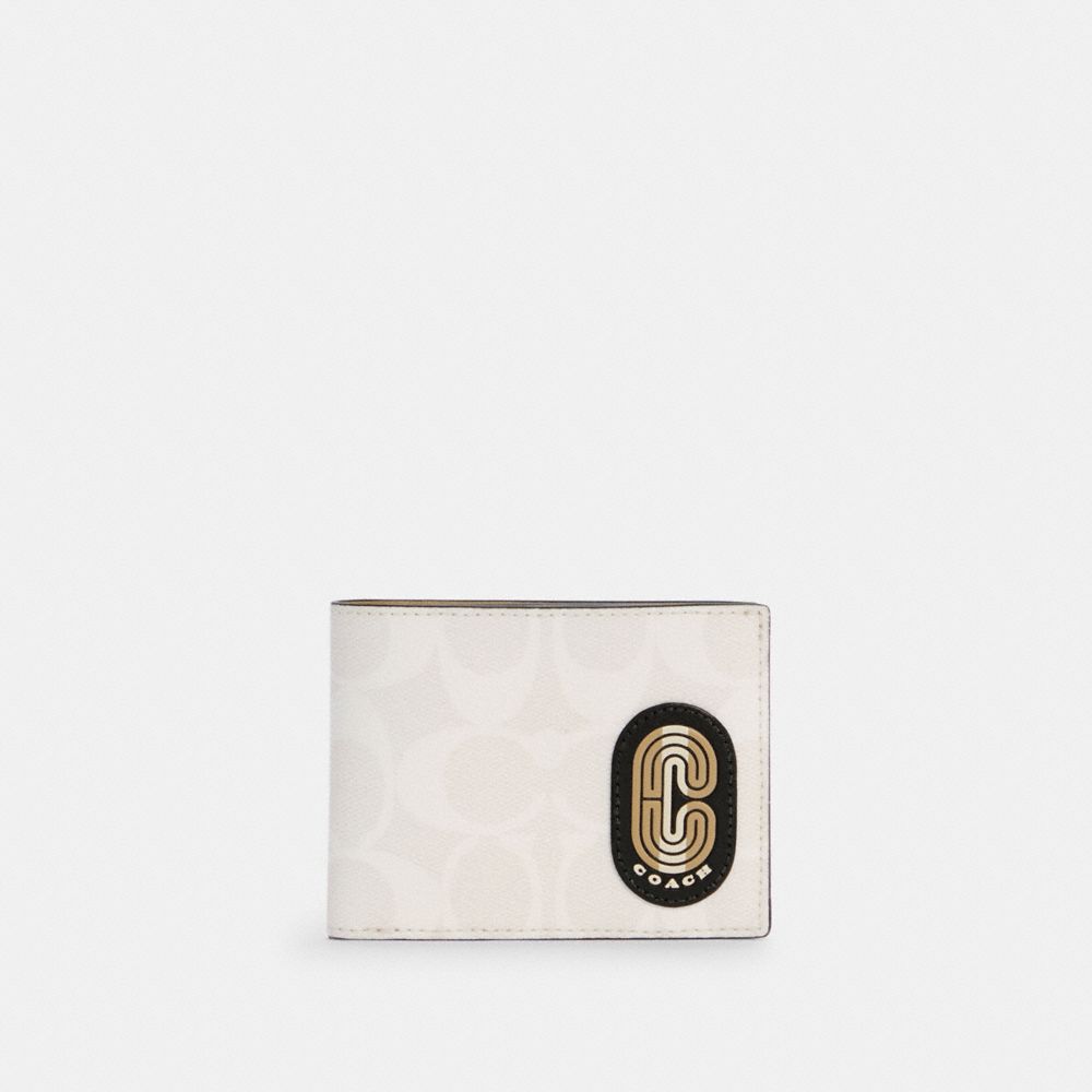 SLIM BILLFOLD WALLET IN COLORBLOCK SIGNATURE CANVAS WITH STRIPED COACH PATCH - C4412 - QB/CHALK MULTI