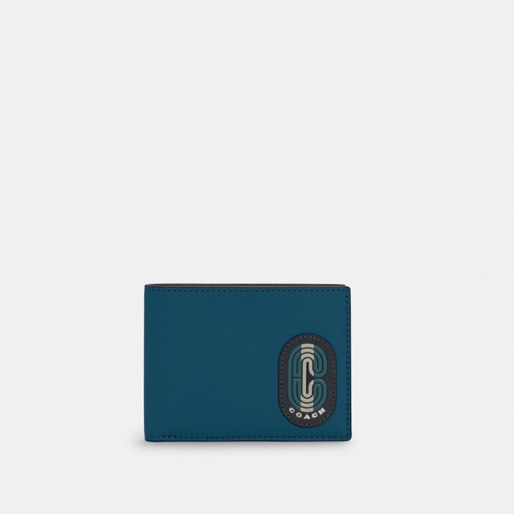 SLIM BILLFOLD WALLET IN COLORBLOCK WITH STRIPED COACH PATCH - C4413 - QB/MARINE MULTI