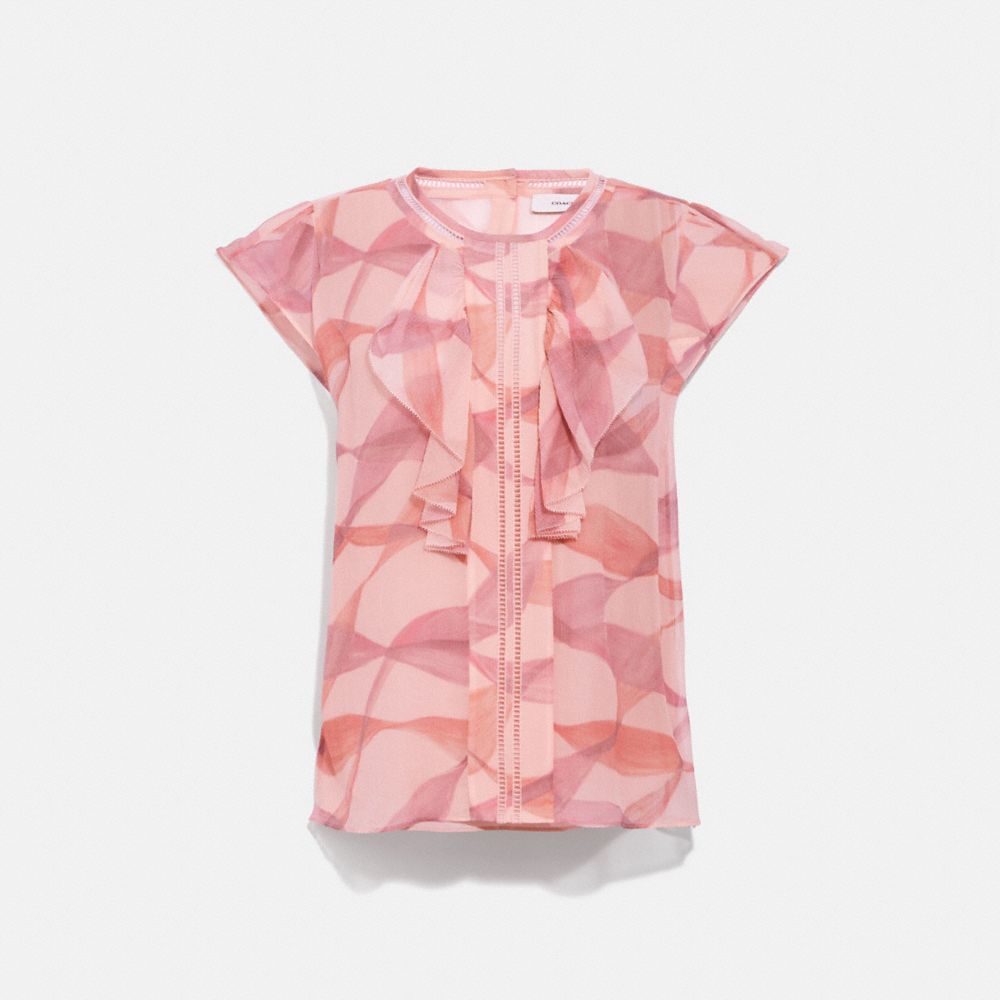PRINTED RUFFLE BLOUSE - C4443 - PINK/CORAL