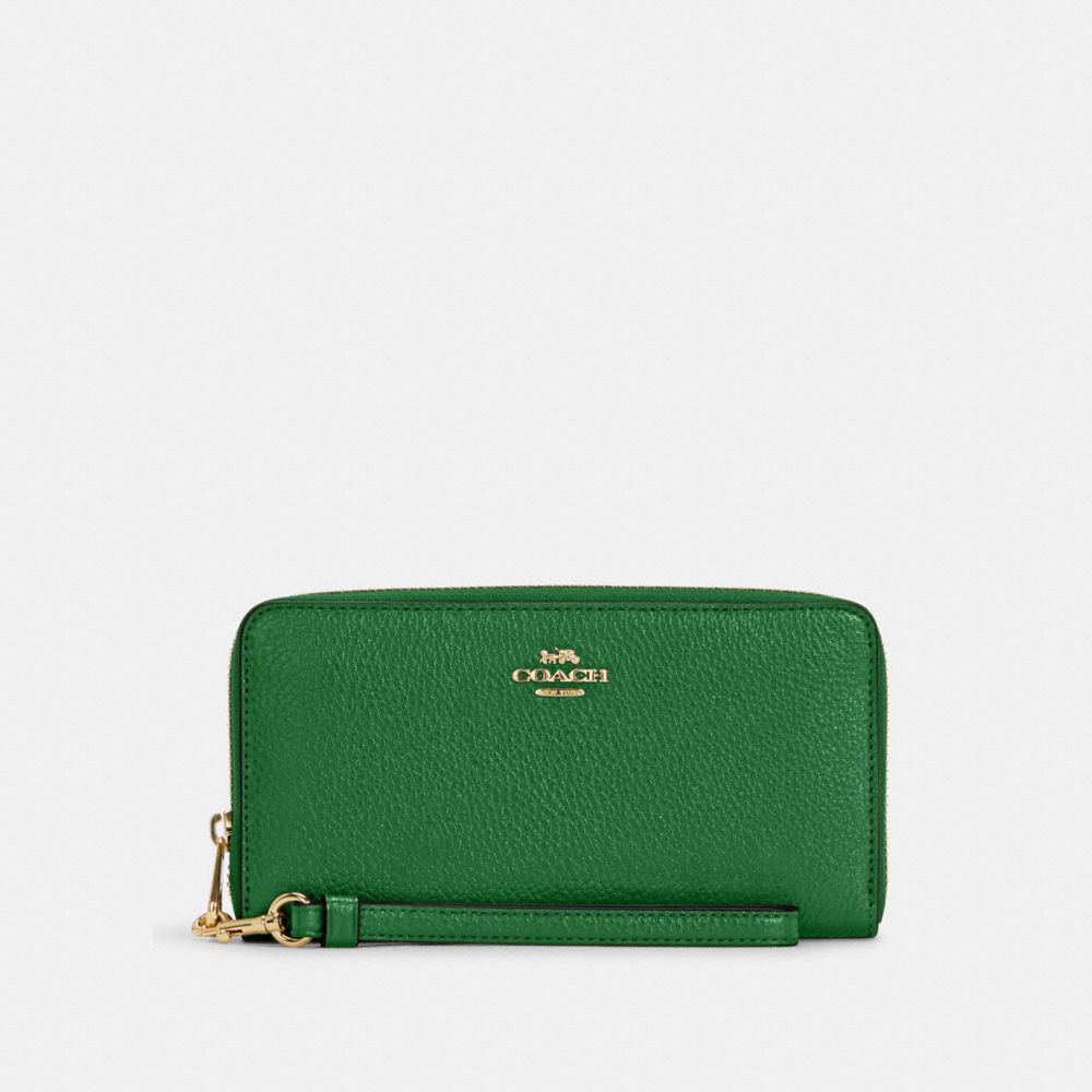 COACH C4451 Long Zip Around Wallet GOLD/KELLY GREEN