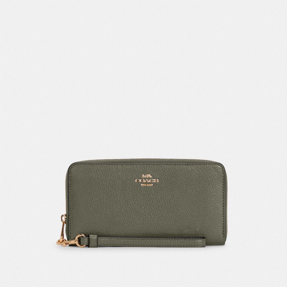 COACH C4451 Long Zip Around Wallet GOLD/MILITARY GREEN