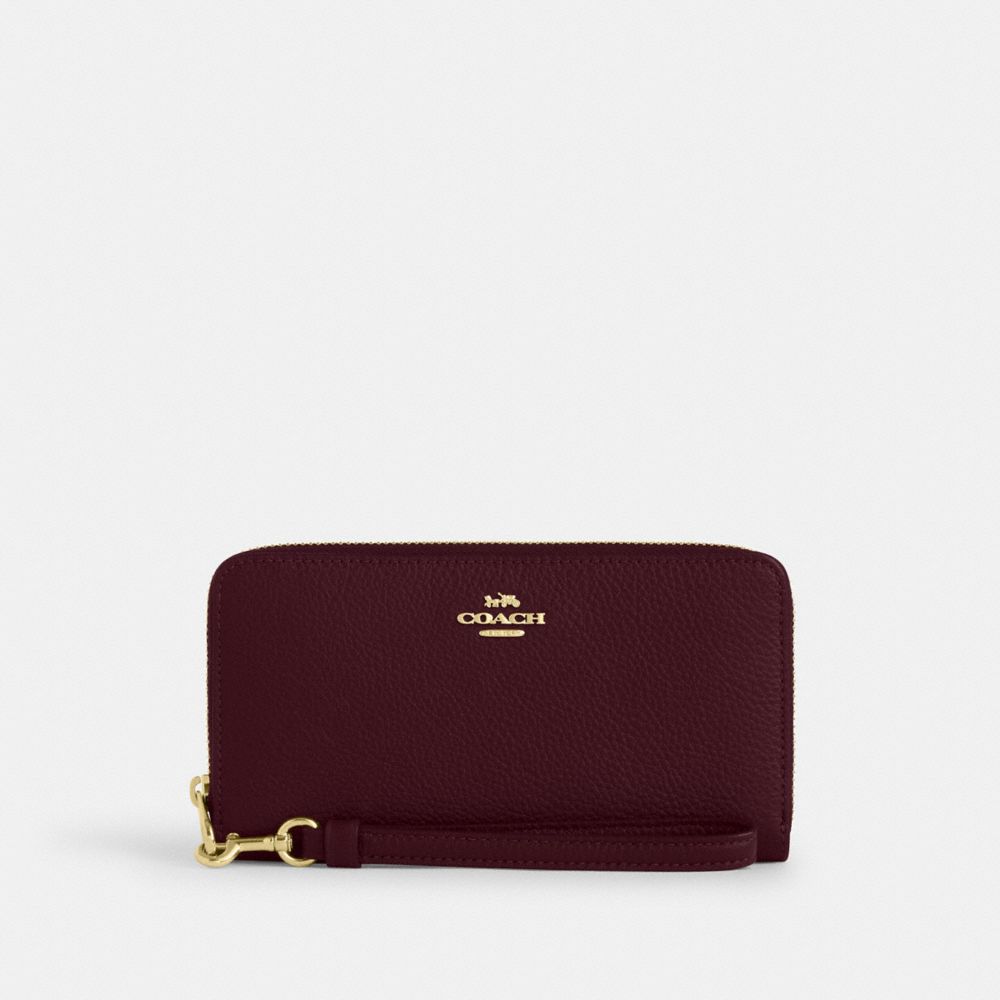 COACH C4451 Long Zip Around Wallet GOLD/DARK WINE
