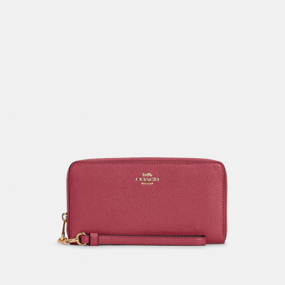 COACH C4451 Long Zip Around Wallet GOLD/ROUGE