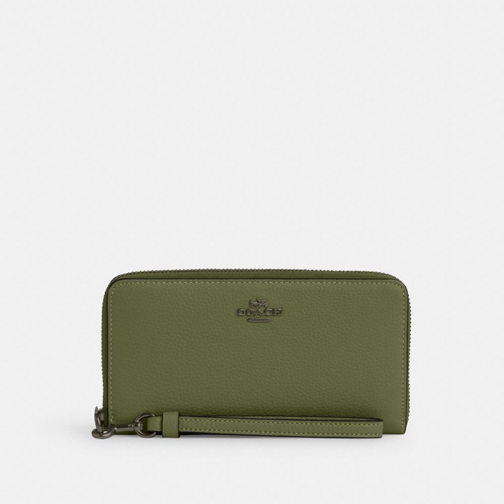 COACH C4451 Long Zip Around Wallet GUNMETAL/MILITARY GREEN