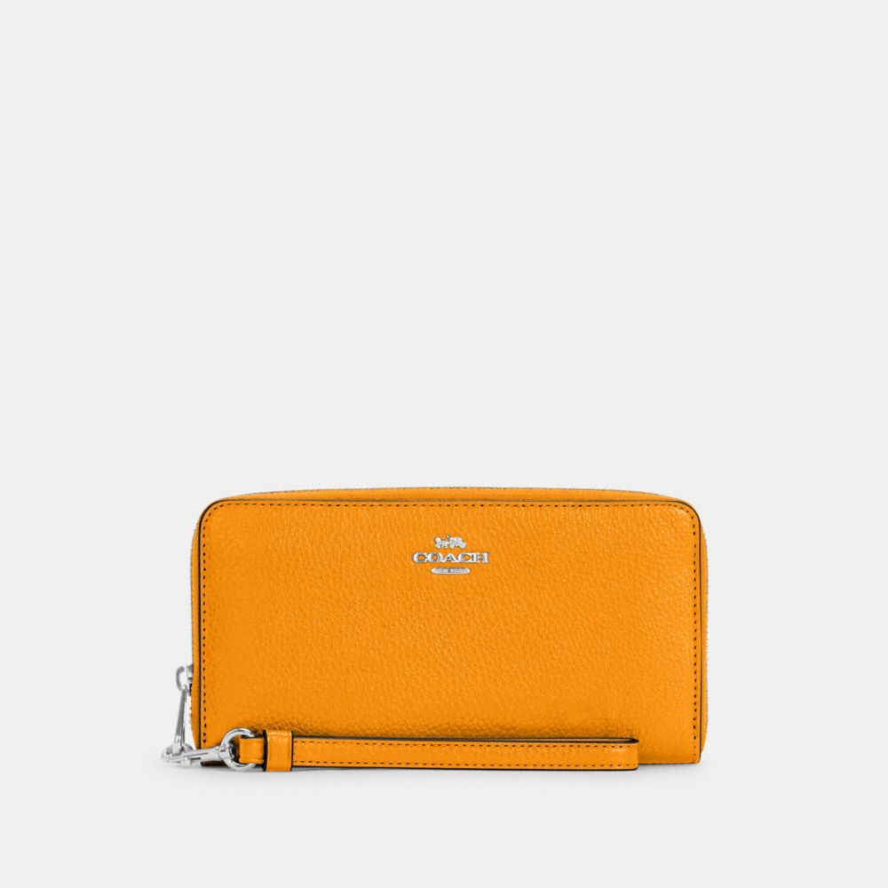 COACH C4451 Long Zip Around Wallet SILVER/PAPAYA