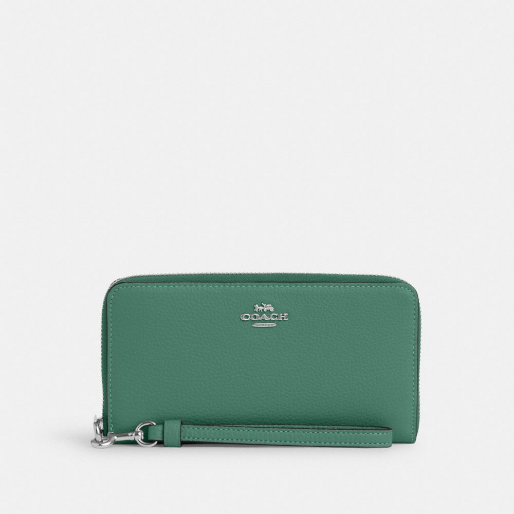 COACH C4451 Long Zip Around Wallet Silver/Bright Green