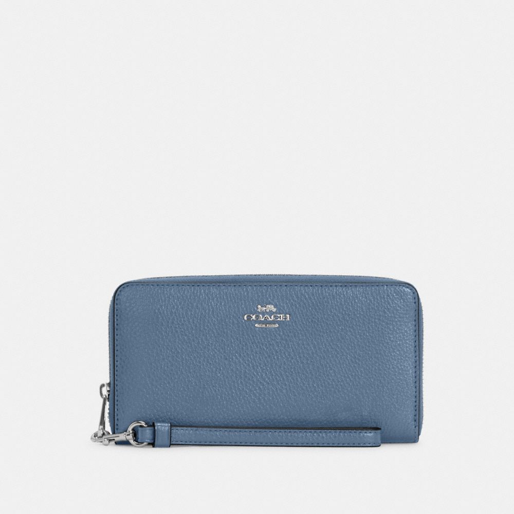 COACH C4451 Long Zip Around Wallet Silver/INDIGO