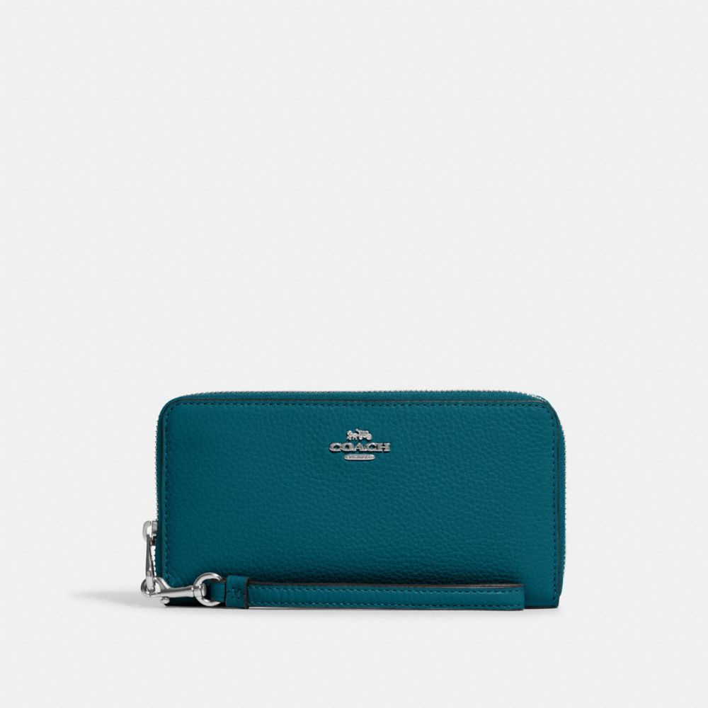 COACH C4451 Long Zip Around Wallet SV/DEEP TURQUOISE