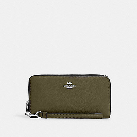 COACH C4451 Long Zip Around Wallet Silver/Olive Drab
