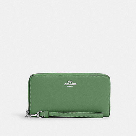 COACH C4451 Long Zip Around Wallet Silver/Soft-Green