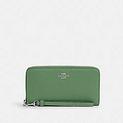 COACH C4451 Long Zip Around Wallet SILVER/SOFT GREEN