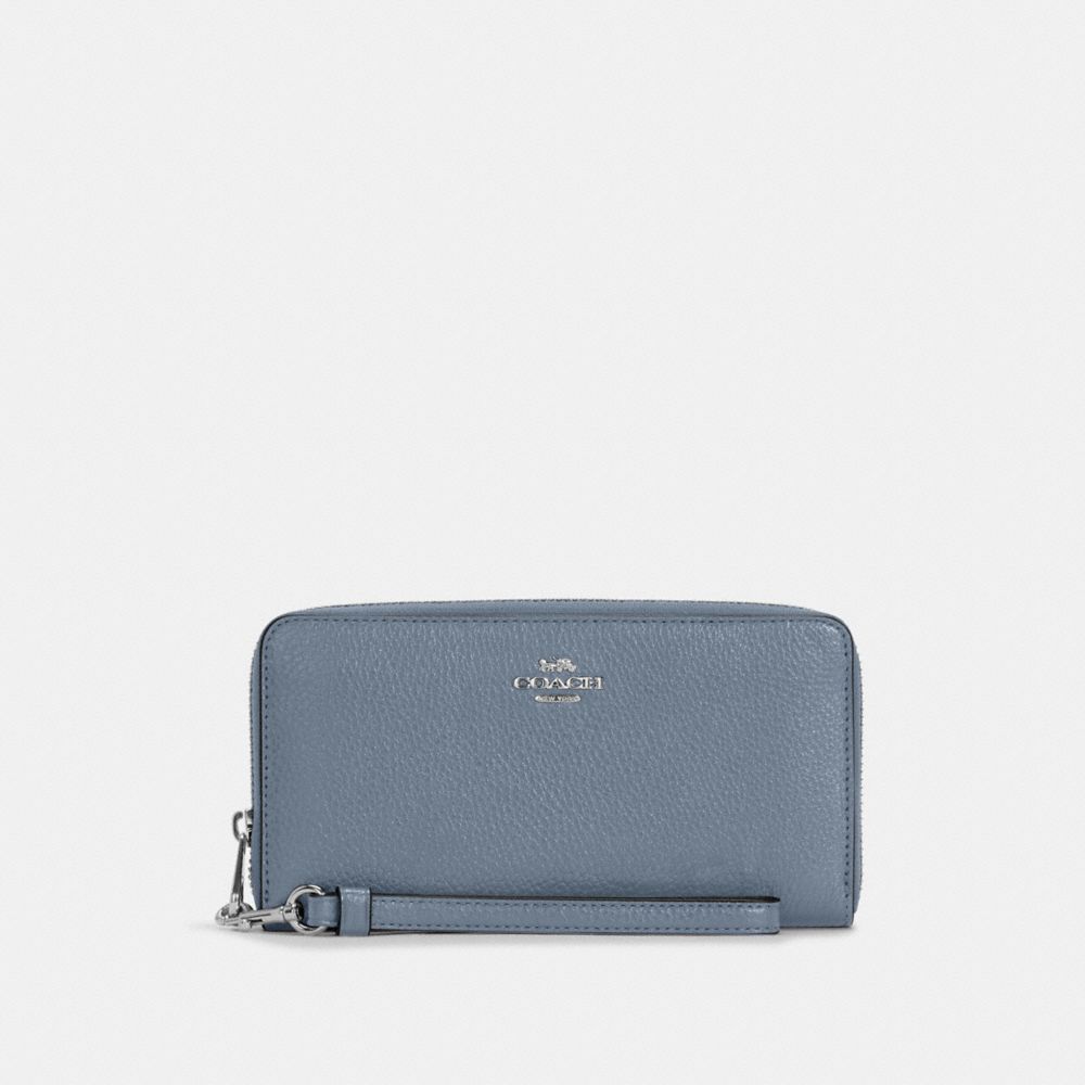 COACH C4451 Long Zip Around Wallet SILVER/MARBLE BLUE