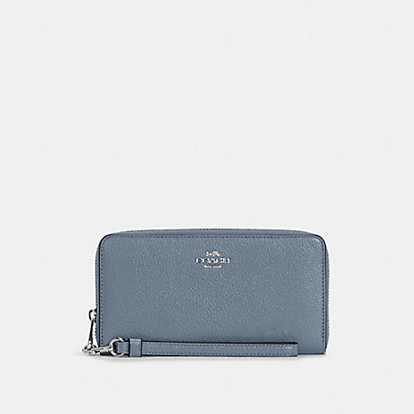 COACH C4451 Long Zip Around Wallet SILVER/MARBLE BLUE