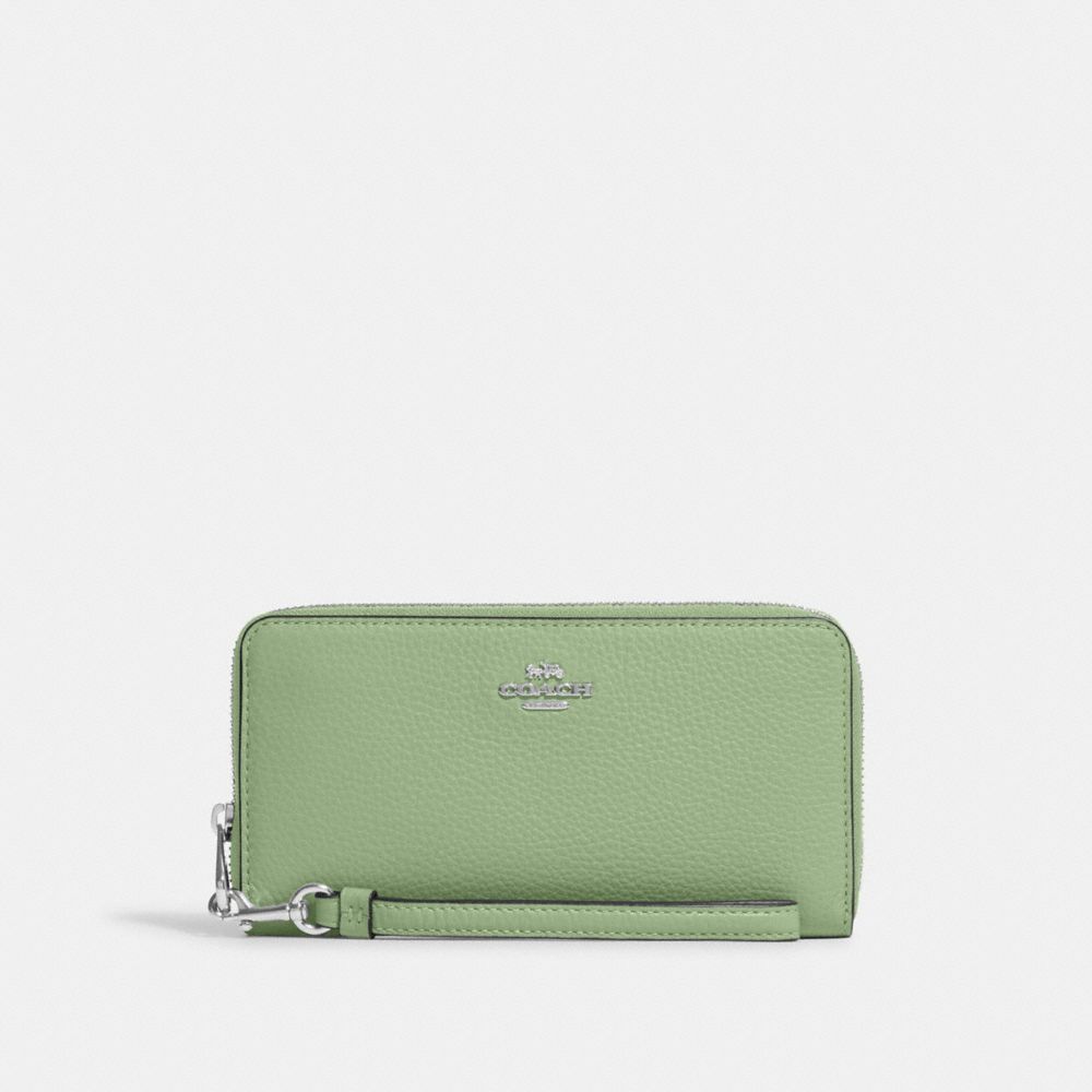 COACH C4451 Long Zip Around Wallet SILVER/PALE PISTACHIO