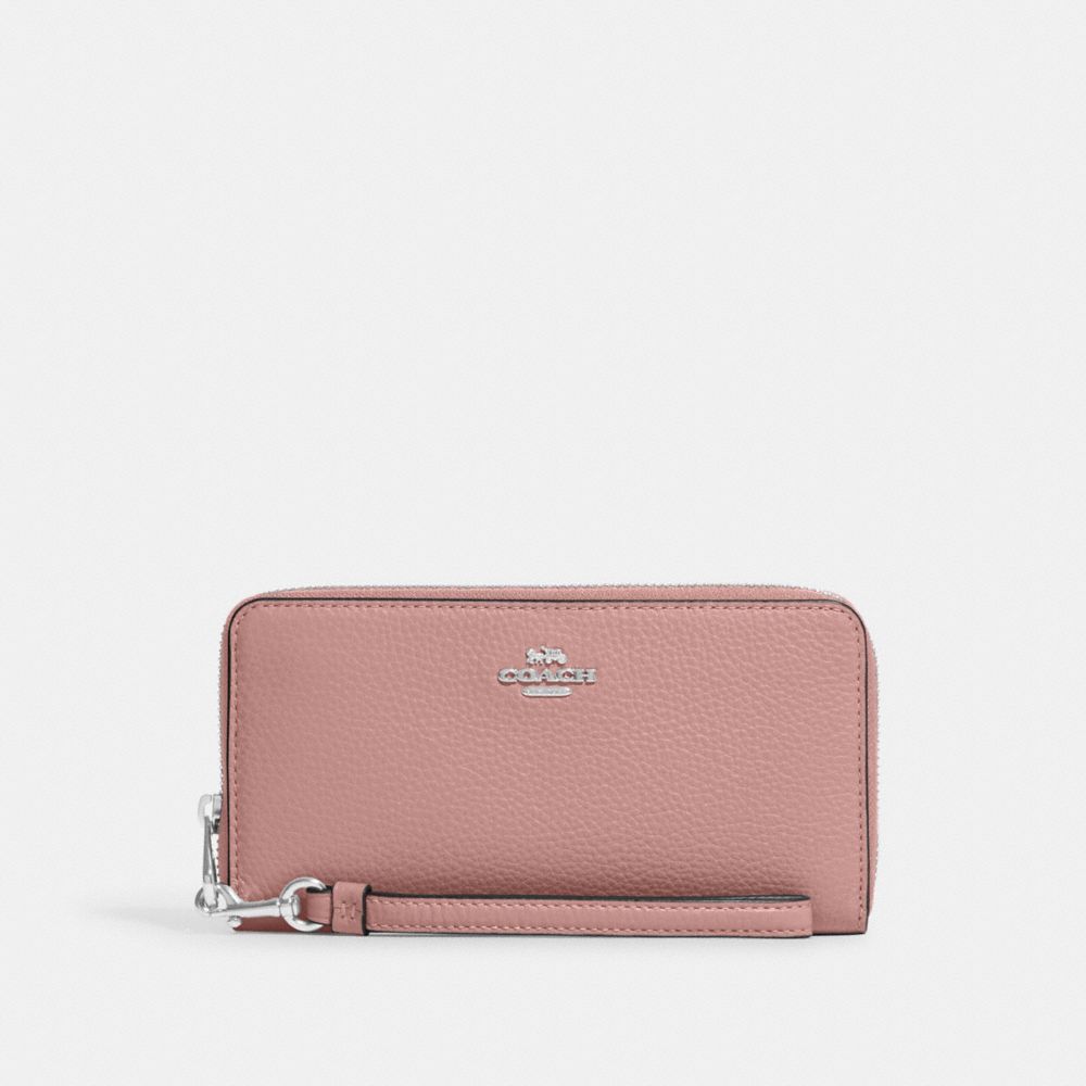 COACH C4451 Long Zip Around Wallet Silver/Carnation