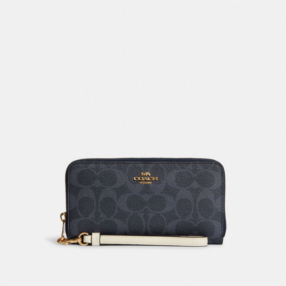 COACH C4452 Long Zip Around Wallet In Signature Canvas GOLD/DENIM MULTI