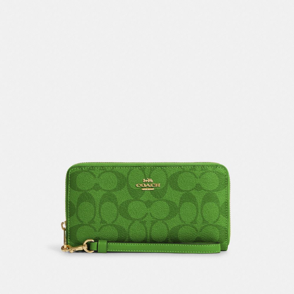 COACH C4452 Long Zip Around Wallet In Signature Canvas IM/NEON GREEN