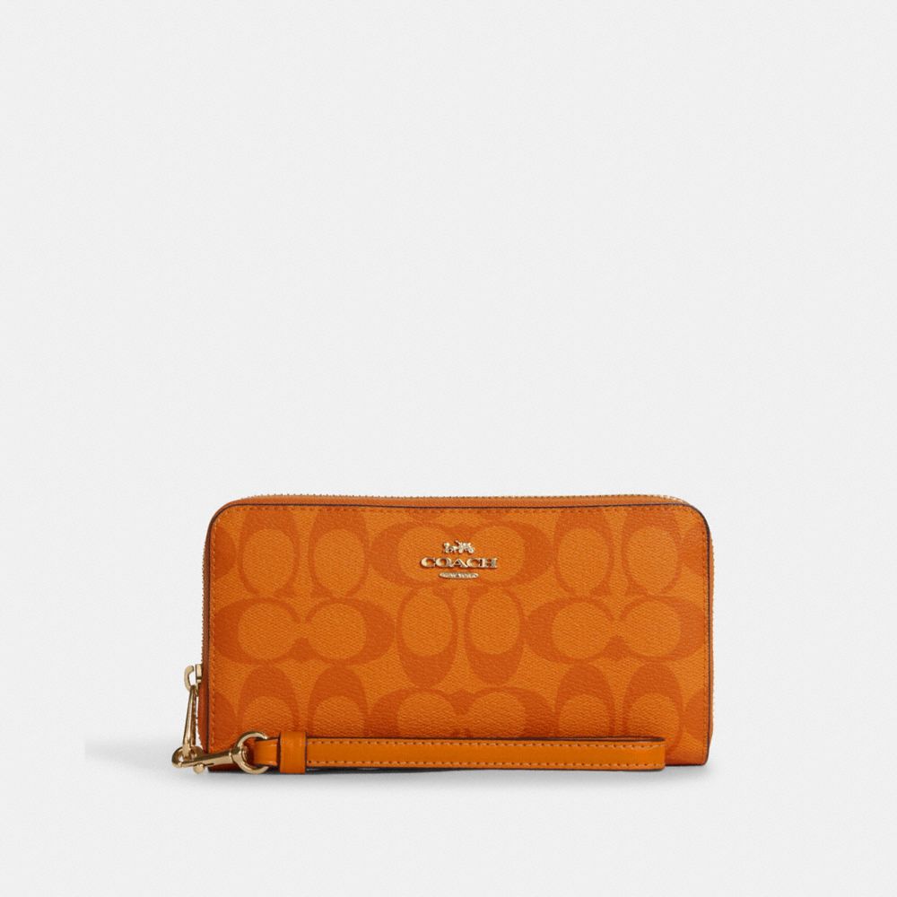 COACH C4452 Long Zip Around Wallet In Signature Canvas IM/Light Orange