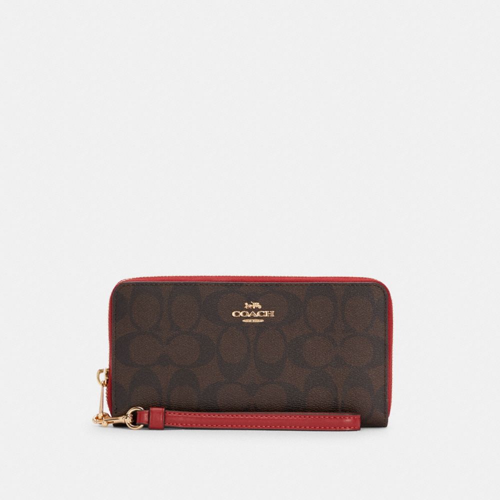 LONG ZIP AROUND WALLET IN SIGNATURE CANVAS - IM/BROWN 1941 RED - COACH C4452